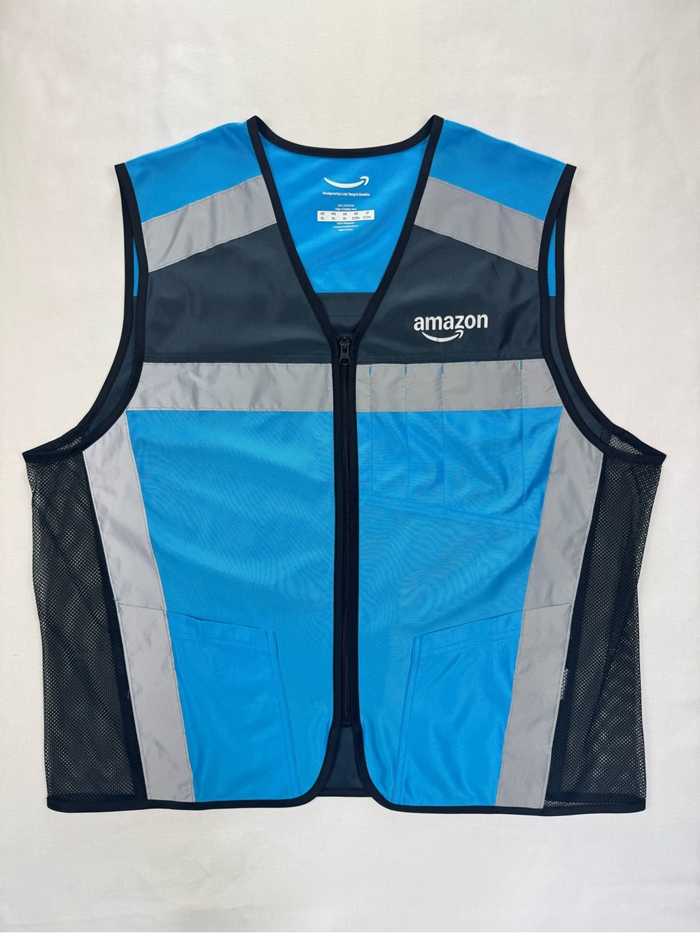 Amazon Vest Blue High Visibility Mesh Full Zip Reflective Workwear Xl